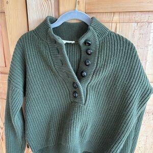 Sezane Forest Green Cowl Neck Button Down Sweater